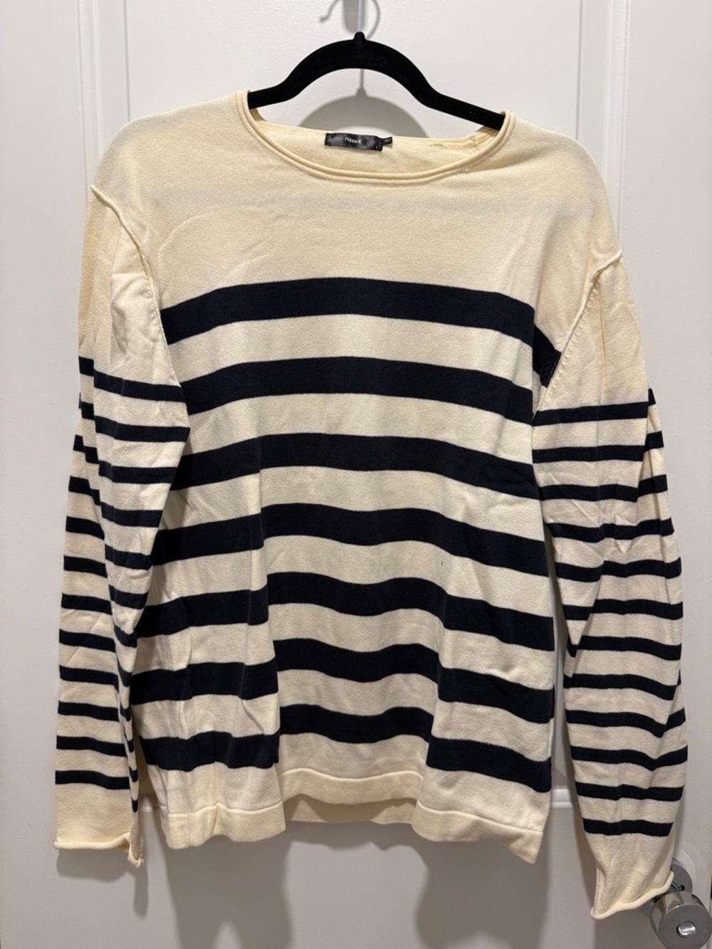 Striped Crewneck Sweater - Cream & Blue